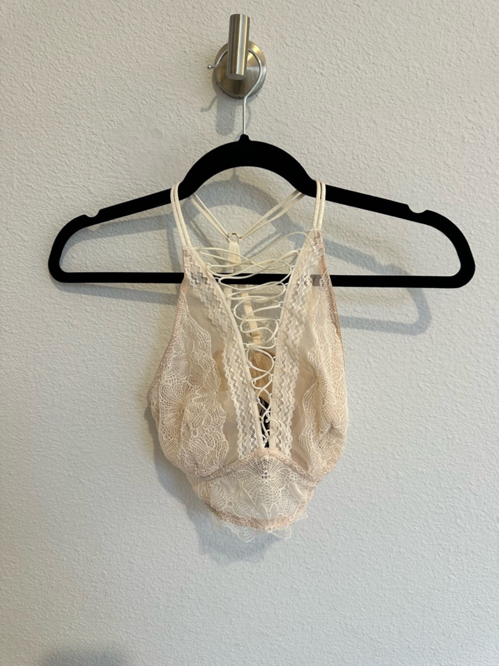 Victoria's Secret Lace Plunge Bralette in Light Beige